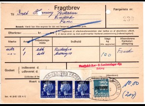 Dänemark 1976, 5+3x1Kr. Postfaerge auf Frachtbrief m. Schiffspost Fanö-Esbjerg