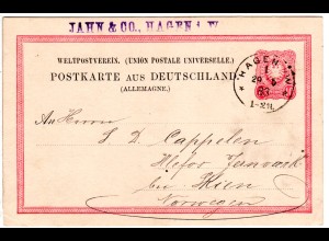DR 1883, Klaucke Stempel HAGEN i.W. klar auf 10 Pf. Ganzsache