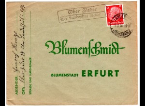 DR 1938, Landpost Stpl. OBER ZIEDER über Landeshut (Schles) auf Brief m. 12 Pfg.
