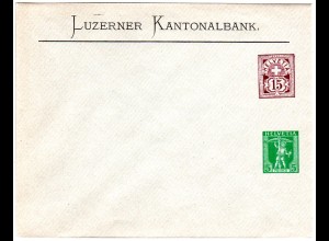 Schweiz, ungebr. Privat Ganzsachenumschlag v. Luzern m. 2 Wertstempeln
