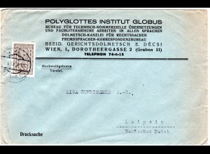 Österreich 1923, 100 Kr. auf Umschlag Polyglottes Institut Globus v. Wien