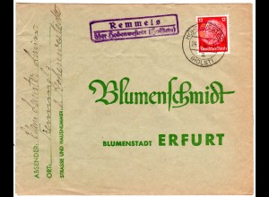 DR 1936, Landpost Stpl. REMMELS über Hohenwestedt (Holstein) auf Brief m. 12 Pf 