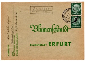 DR 1937, Landpost Stpl. GELTENDORF über Lamsdorf Oberschl auf Brief m. 2x6 Pf.