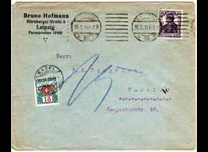 DR 1919, 15 Pf. Germania auf Firmenbrief v. Leipzig m. Schweiz Porto