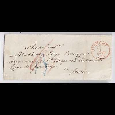 NL Schweiz 1866, Utrecht in rot auf Franco Brief nach Bern. #1321