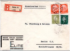 DR 1933, 6+8+2x12 Pf. auf portorichtigem Orts-Einschreiben Brief v. Berlin 94