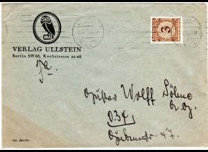 DR 1924, 3 Pf. m. Firmenlochung perfin auf Verlag Ullstein Umschlag v. Berlin