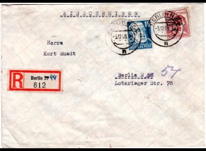 SBZ 1948, 16+60 Pf. auf Orts-Einschreiben Brief v. Berlin 54 (Not-R-Zettel!)