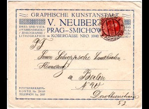Österreich 1917, attraktiver Umschlag Graphische Kunstanstalt v. Smichov m.15 H 