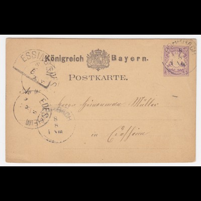 Bayern 1880, HKS ESSINGEN auf Ganzsache n. Edesheim m. K1 Rohrbach. #220