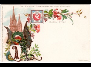 Schweiz, die ersten Briefmarken, Basel Tübli, reich verzierte Farb-AK 