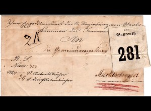 Bayern 1884, gr. Paketzettel v. BAYREUTH auf Begleitbrief n. Marktschorgast