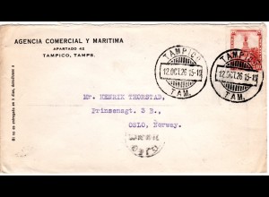 Mexiko 1926, 10 C. auf Firmen Brief v. Tampico n. Norwegen. Destination!