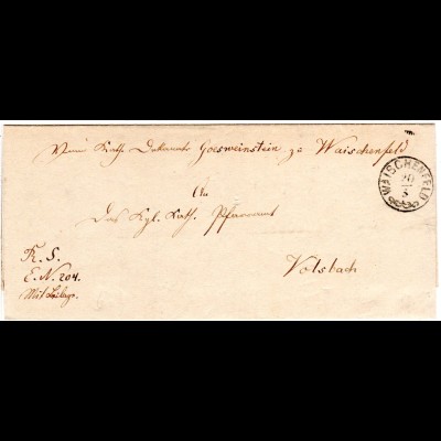 Bayern 1873, K1 Zier Stpl. WAISCHENFELD auf Brief v. Gössweinstein n. Volsbach
