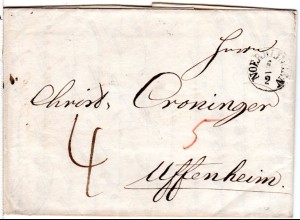 Bayern 1840, Fingerhut Stpl. Nördlingen auf schönem Porto Brief n. Uffenheim