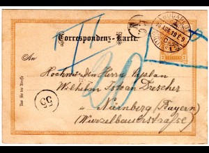Bayern 1919, P.C.N., Porto Controlle Nürnberg auf Österreich Ganzsache ab Ungarn