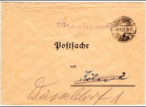 DR 1933, Propaganda Stempel "Du hast mit ja zu stimmen" auf Brief v. Wuppertal