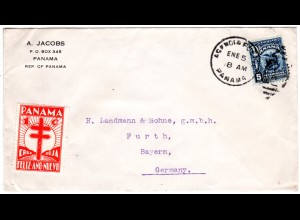 Panama, 1 C. Rotes Kreuz Neujahrs Marke auf Brief m. 5 C. n. Deutschland