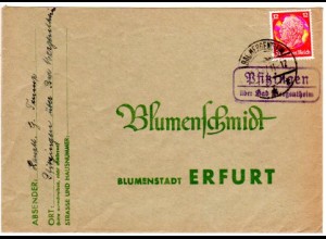 DR 1937, Landpost Stpl. PFITZINGEN über Bad Mergentheim auf Brief m. 12 Pfg. 