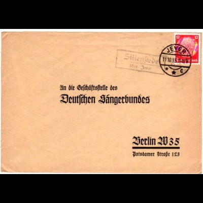 DR 1935, Landpost Stpl. SILLENSTEDE über Jever auf Brief m. 12 Pfg. 