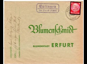 DR 1935, Landpost Stpl. EUTINGEN über Horb auf Brief m. 12 Pfg. 
