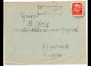 DR 1933, Landpost Stpl. OLDENDORF über Melle auf Brief m. 12 Pf.