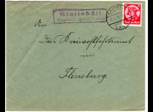 DR 1933, Landpost Stpl. STOLTEBÜLL über Kappeln (Schlei) auf Brief m. 12 Pf.