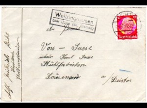 DR 1934, Landpost Stpl WALTRINGHAUSEN über Uchte (Bz. Bremen) auf Brief m. 12 Pf