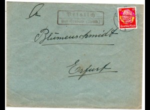 DR 1937, Landpost Stpl. PRISLICH über Grabow auf Brief m. 12 Pf.