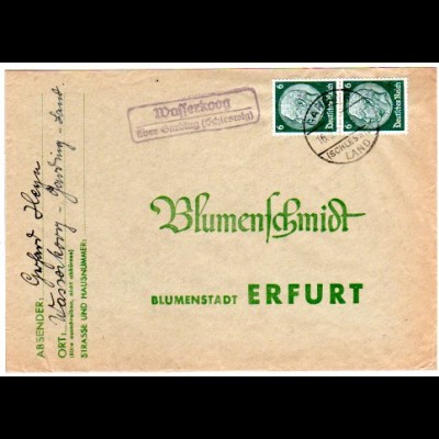 DR 1937, Landpost Stpl. WASSERKOOG über Garding (Schleswig) auf Brief m. 2x6 Pf.