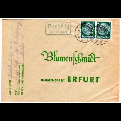 DR 1937, Landpost Stpl. GROSSKÖTZ über Günzburg auf Brief m. 2x6 Pf.