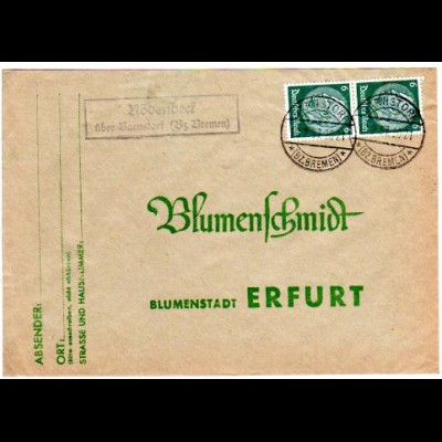 DR 1937, Landpost Stpl. RÖDENBECK über Barnstorf Bz. Bremen auf Brief m. 2x6 Pf.