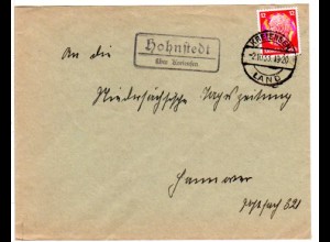 DR 1933, Landpost Stpl. HOHNSTEDT über Kreiensen auf Brief m. 12 Pf.