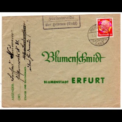 DR 1936, Landpost Stpl. FÜRSTENWALDE über Heidenau auf Brief m. 12 Pf.
