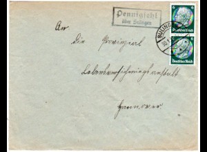 DR 1934, Landpost Stpl. Pennigsehl über Sulingen auf Brief m. 2x6 Pf.