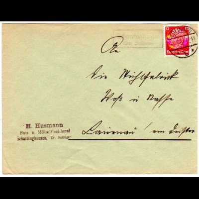 DR 1937, Landpost Stpl. SCHARRINGHAUSEN über Sulingen auf Firmen Brief m. 12 Pf.