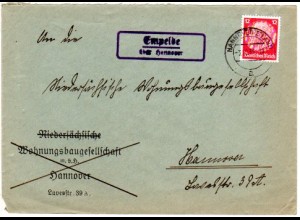 DR 1933, Landpost Stpl. EMPELDE über Hannover auf Brief m. 12 Pf.