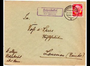 DR 1937, Landpost Stpl. HOHENBOSTEL über Hannover auf Brief m. 12 Pf.