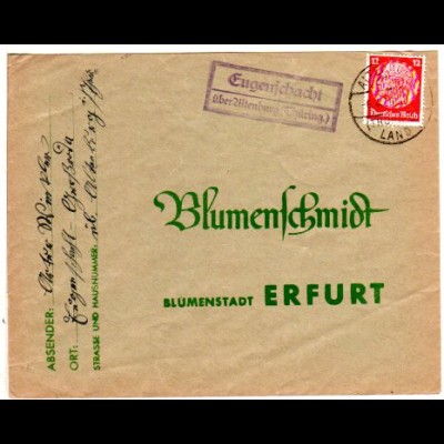 DR 1936, Landpost Stpl. EUGENSCHACHT über Altenburg auf Brief m. 12 Pf.