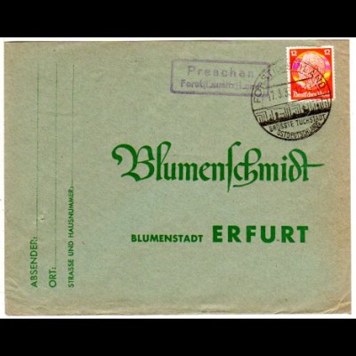 DR 1933, Landpost Stpl. PRESCHEN über Forst (Lausitz) Land auf Brief m. 12 Pf.
