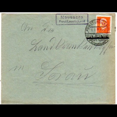 DR 1932, Brief m. Landpost Stpl. NEUSARCO über Forst (Lausitz) Land 
