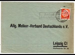 DR 1933, Landpost Stpl. SAUBACH über Freyburg (Unstrut) auf Brief m. 12 Pf. 