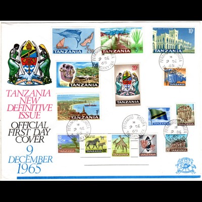 Tanzania 5-18, Landesmotive 13 Werte kpl. auf FDC