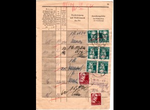 DDR 1950, 8 Marken f. Gebühren auf Seite eines Posteinlieferungsbuches v. Loitz