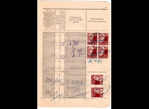 DDR 1950, 6 Marken f. Gebühren auf Seite eines Posteinlieferungsbuches v. Loitz.