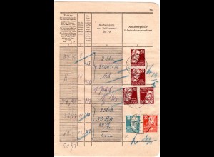 DDR 1950, 6 Marken f. Gebühren auf Seite eines Posteinlieferungsbuches v. Loitz