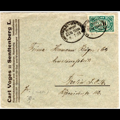 DR 1923, 300 Mk. auf Firmen Brief m. Bahnpost Stpl. Finsterwalde-Senftenberg