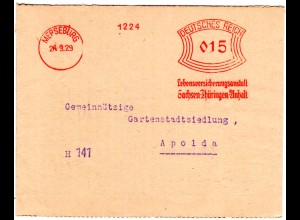 DR 1929, Brief m. rotem Lebensversicherungs Maschinen Freistempel v. Merseburg