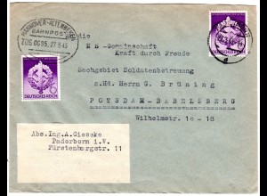 DR 1943, 2x6 Pf. auf Brief v. Paderborn m. Bahnpost Stpl. Hannover-Altenbeken
