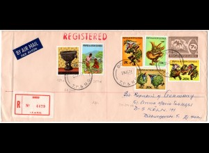 Papua Neuguinea 1971, 7 C. Ganzsache Brief m. 6 Marken Zusatzfr. u. Einschreiben